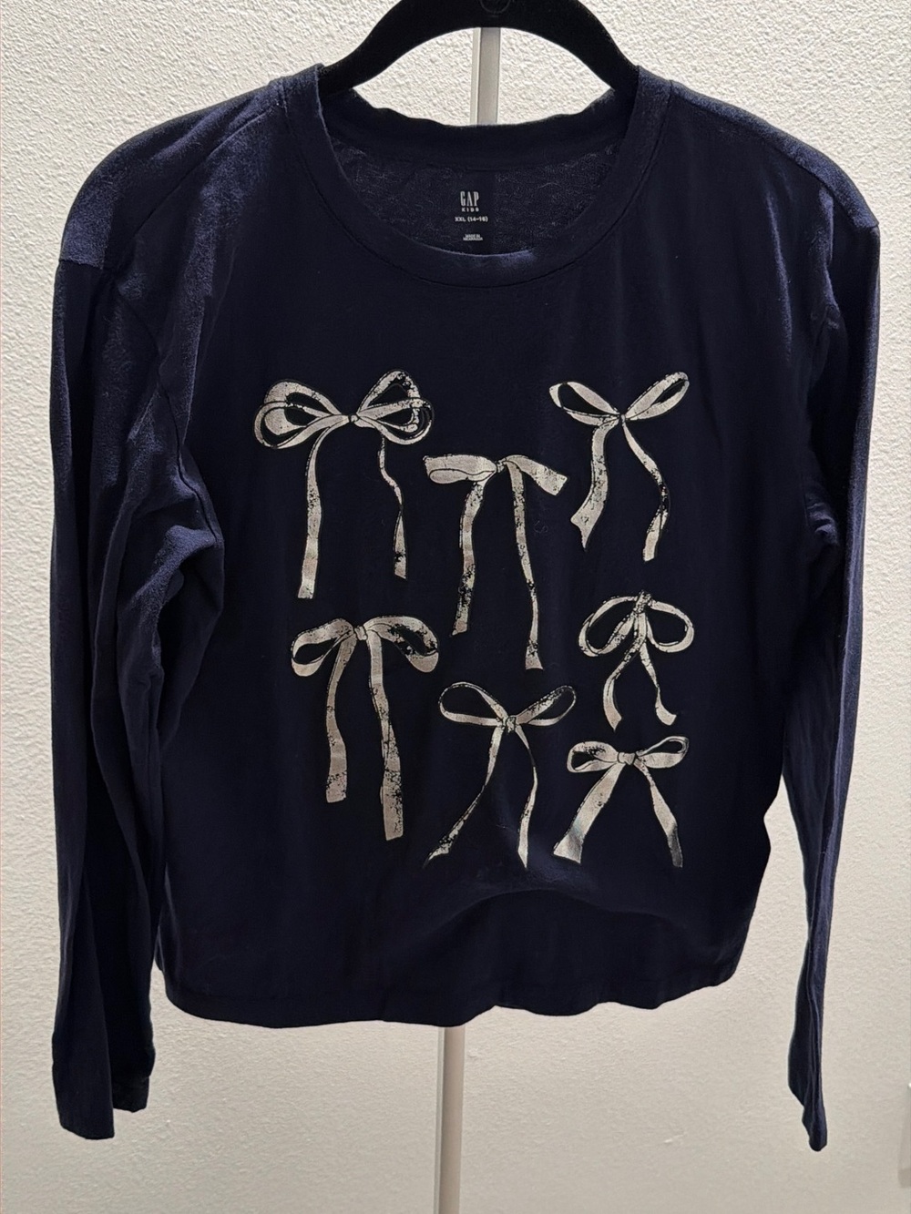 GAP Navy Long-Sleeve Tee with Silver Bow Motif